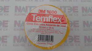 CINTA DE AISLAR PLASTICA 3M TEMFLEX 1600 DE 3/4 PULG X 18 MTS COLOR AMARILLO