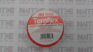 CINTA DE AISLAR PLASTICA 3M TEMFLEX 1600 DE 3/4 PULG X 18 MTS COLOR ROJO