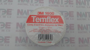 CINTA DE AISLAR TEMFLEX 3M SUPER 1600 DE 3/4 PULG COLOR BLANCA
