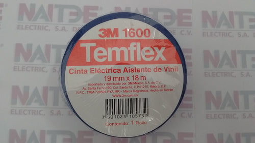 CINTA DE AISLAR PLASTICA 3M TEMFLEX 1600 DE 3/4 PULG X 18 MTS COLOR AZUL