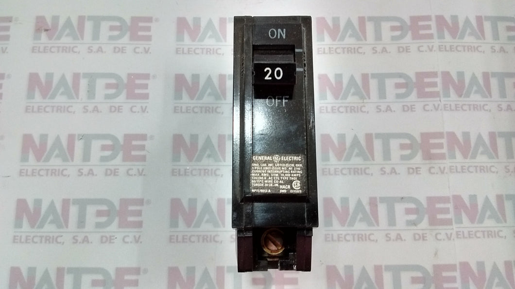 PASTILLA TERMO. GENERAL Y ELECTRIC THQL1120 DE 20 AMP. 1 P. 120 V COLOR NEGRO