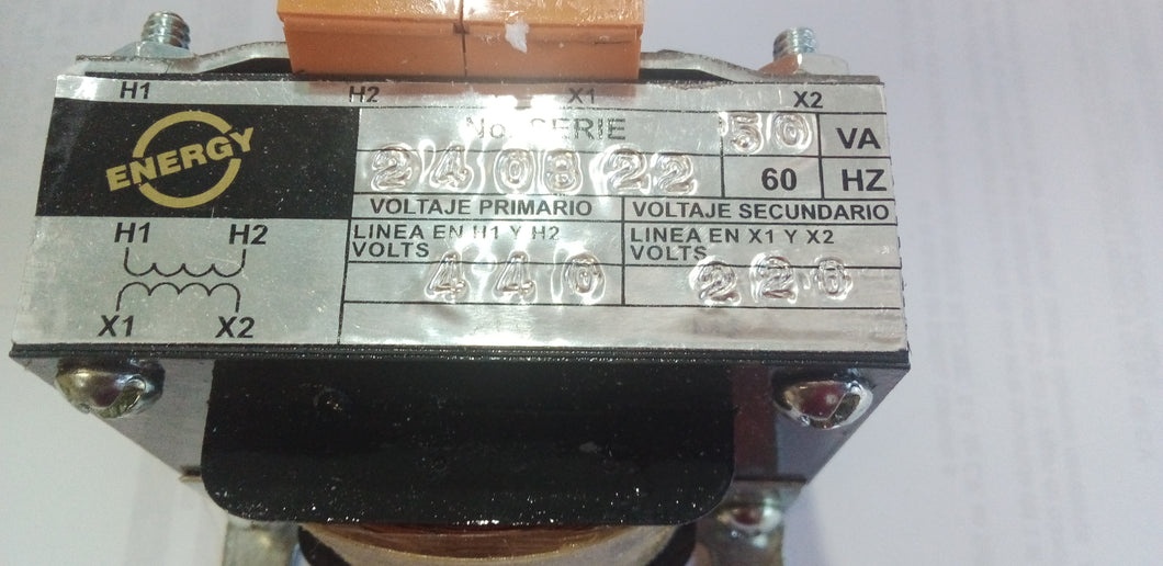 TRANSFORMADOR DE CONTROL ENERGY 50 VA PRIMARIO 440V SECUNDARIO 220V