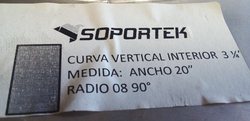 CURVA VERTICAL INTERIOR CROSS-LINE MOD. VI-20R12901A, DISEÑO RADIAL, PERFIL TIPO Z, , ANCHO= 20 pulg, RADIO= 8 pulg, ANGULO DE LA CURVA= 90 PERALTE= 3 1/4 pulg, EN ALUMINIO