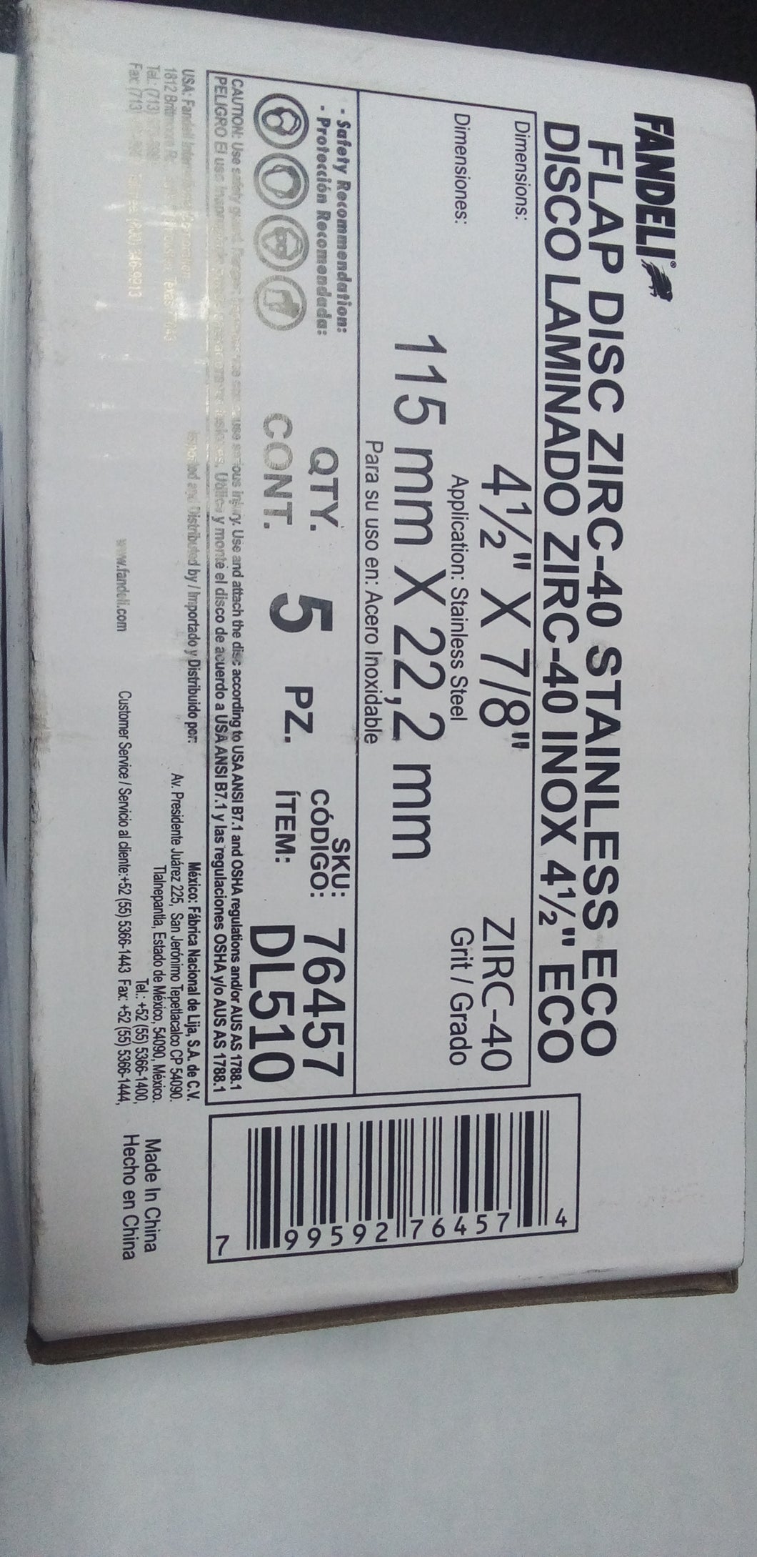 DISCO LAMINADO FANDELI DE 4 1/2 GRADO 60, SKU 72953, #DL-502