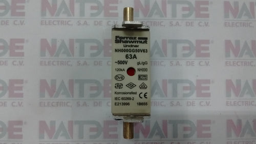 FUSIBLE CUCHILLA SIBA  NH000 DE 63 AMP 500 V ( MERSEN )
