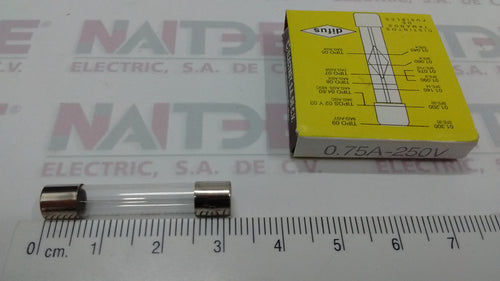 FUSIBLE DIFUS TIPO AMERICANO DE 0.75 AMP 250 V