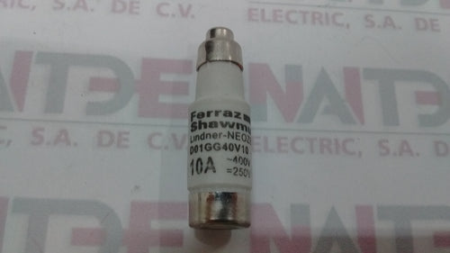 FUSIBLE LINDNER NEOZED D0, 10 AMP 380-250 V CERAMICO ( EQ. FERRAZ 26031-G ) ( S/M )