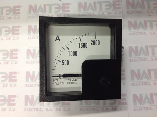 AMPERIMETRO ANALOGO DE 0 A 2000 AMP. DE 72 X 72 mm, F.S.DC 10V (S/M)