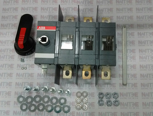 SECCIONADOR ABB OT400U03P, 3P, 400 A, 690 VCA, 250 HP, C/MANIJA