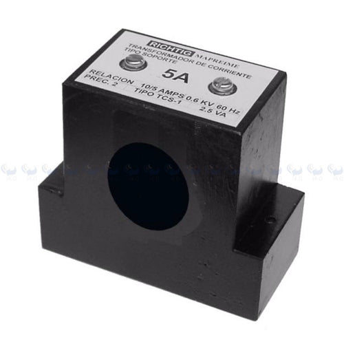 TRANSFORMADOR DE CORRIENTE TIPO SOPORTE CON AGUJERO AL CENTRO 300:5 COLOR NEGRO