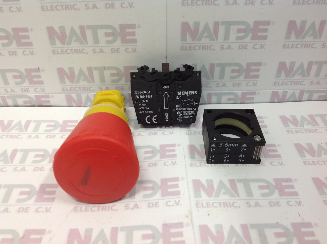 BOTON HONGO SIEMENS 3SB3 201-1HA20 DE MEDIA VUELTA COMPLETO C/BASE Y BLOCK