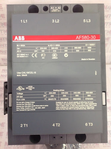 CONTACTOR ABB  AF580-30-11 BOBINA 100-250 V CA/CD. CAT.1SFL617001R7011