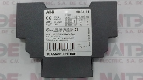 BLOCK PARA CONTACTOR AUXILIAR ABB 1SAM401902R1001, 1NO/1NC, HKS4-11
