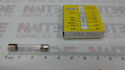 FUSIBLE DIFUS TIPO AMERICANO DE 2.5 AMP 250 V