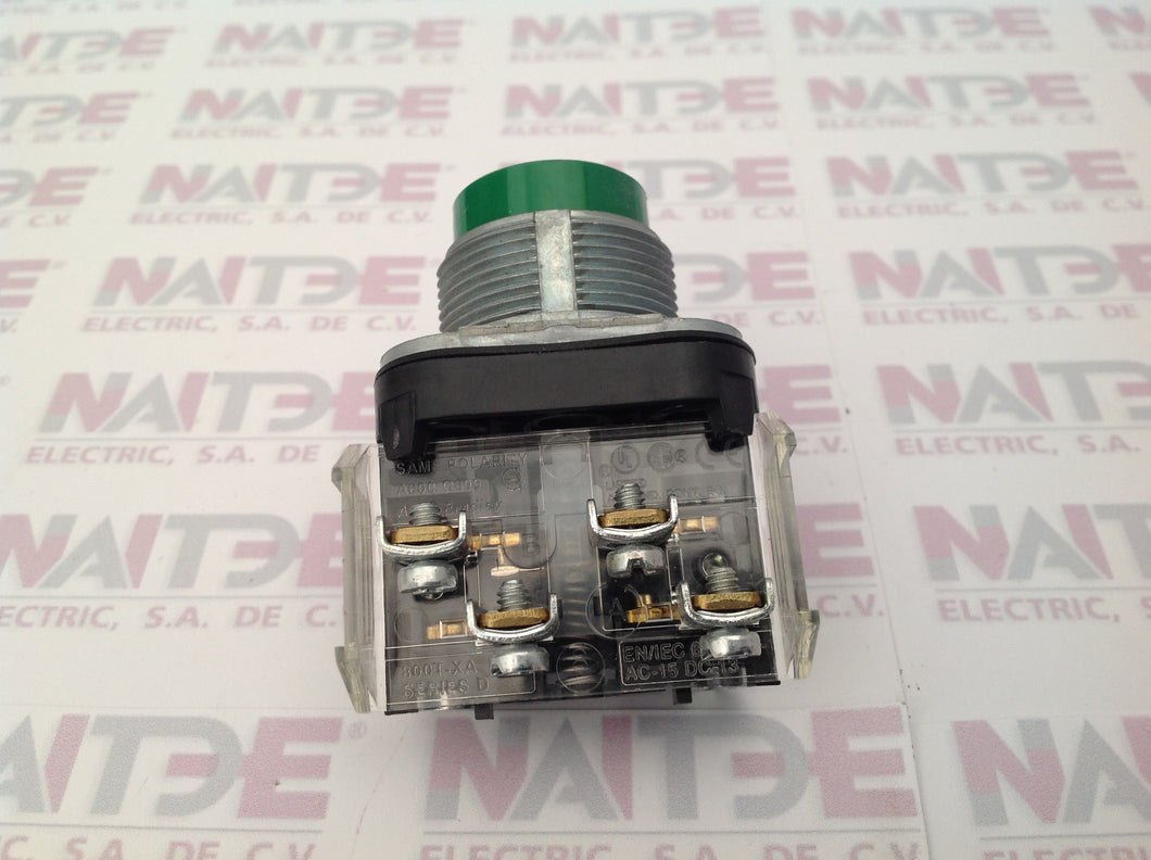 BOTON PULSADOR VERDE ALLEN BRADLEY 800T-B1A 1NO-1NC