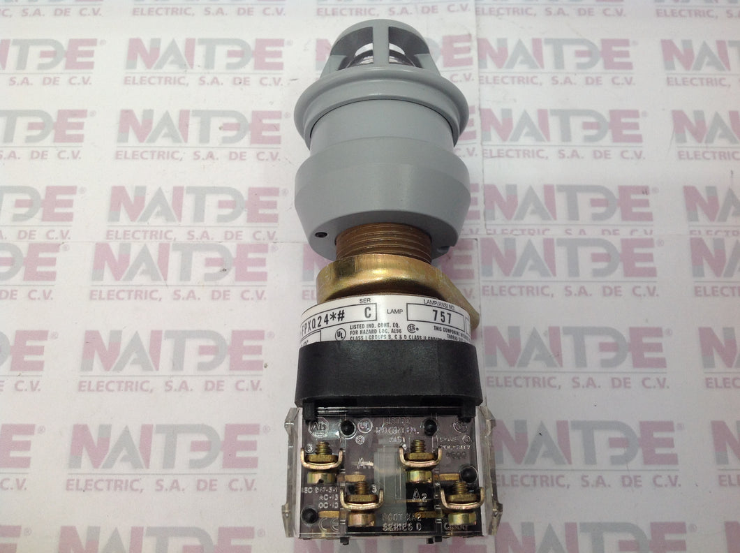 BOTON PULSADOR ILUMINADO ALLEN BRADLEY  800H-FPXQ24RA2   24 V. 2 POS. ROJO