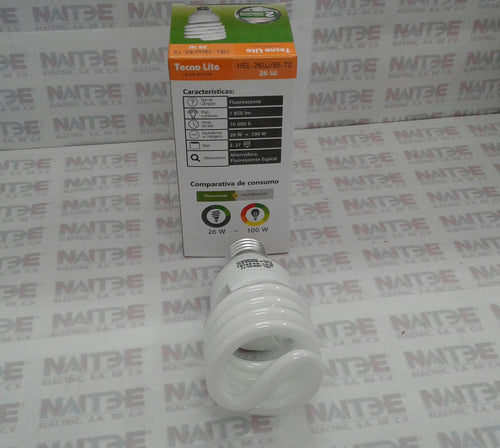 FOCO AHORRADOR EN ESPIRAL TECNO LITE HEL-26W/65 TIPO E26 26W 127V LUZ DE DIA