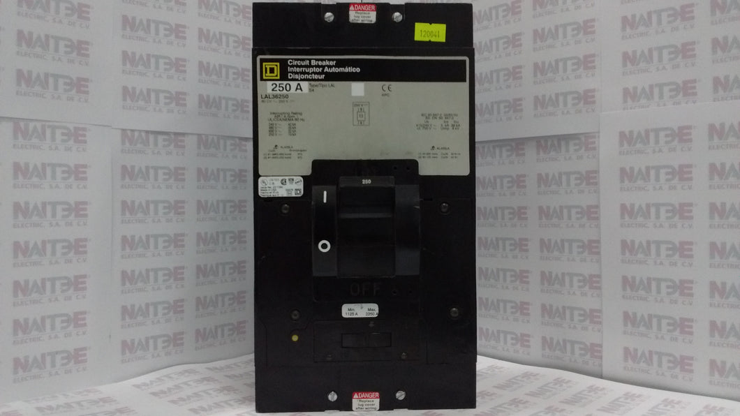 INTERRUPTOR TERMO. SQUARE D LAL36250, 3P, 250 AMP, 600 V, 30 kA