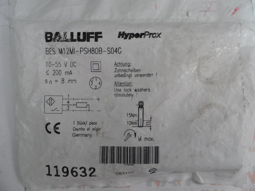 SENSOR IND. BALLUFF BES-M12M1-PSH80B-S04G M12 10-55 VDC PNP NO DS 8MM RAZANTE 4 HILOS C/CONECTOR M12