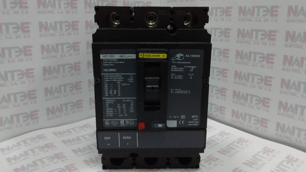 INTERRUPTOR TERMO SQUARE D  HDL36050  3P 50 AMP 600V 18 kA