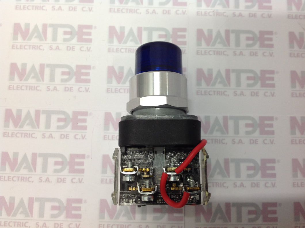 BOTON PULSADOR ALLEN BRADLEY 800T-PT16B ILUMINADO AZUL120VAC 1NO-1NC FOCO HALOGENO 755
