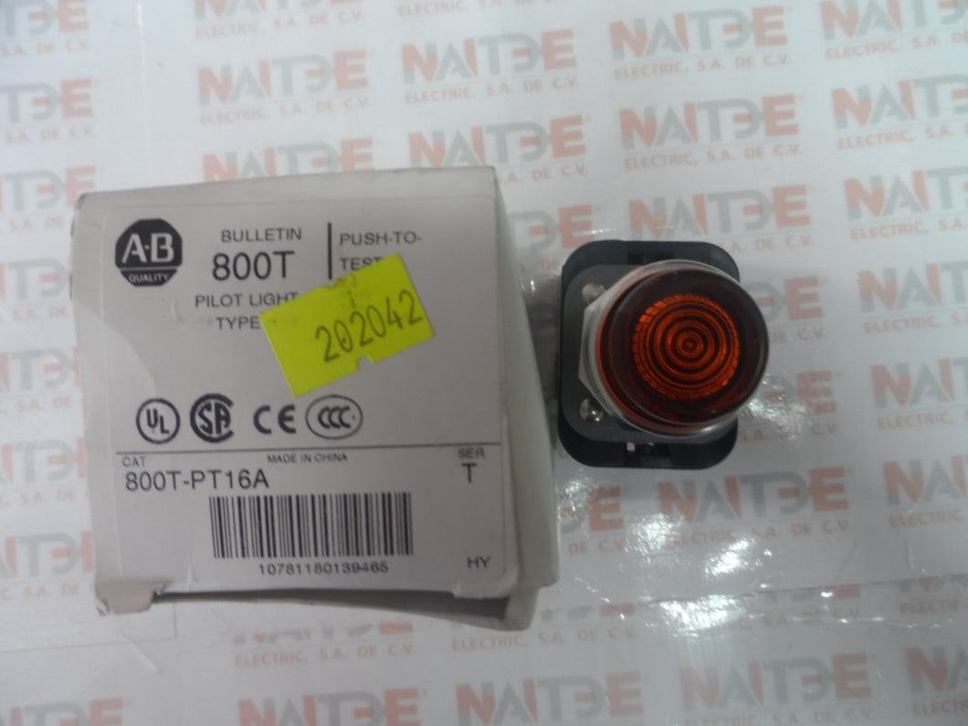 LAMPARA PILOTO PULSADORA ILUMINADA ALLEN BRADLEY  800T-PT16A DE 120 V. AMBAR