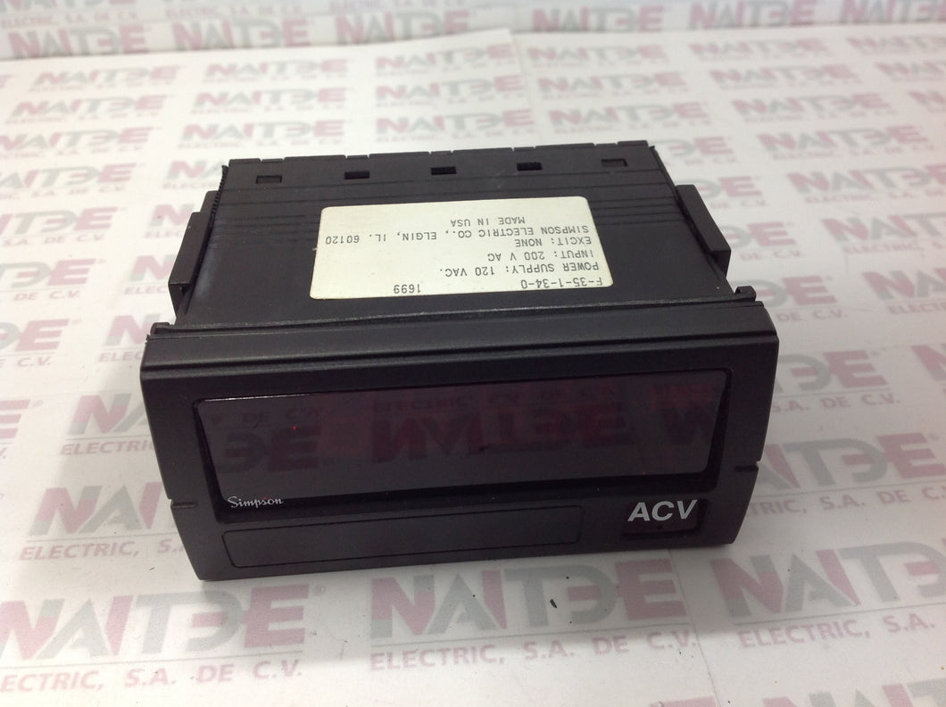 VOLMETRO DIGITAL SIMPSON   F-35-1-34-0  INPUT: 200 VAC.  120 VAC.