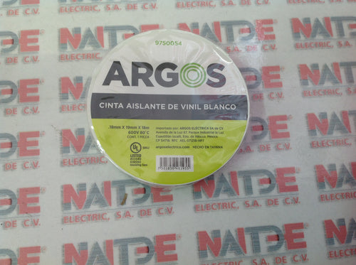 CINTA AISLAR ARGOS #9750054 DE 3/4 PULG X 18 MTS 600 V PLASTICA COLOR BLANCA