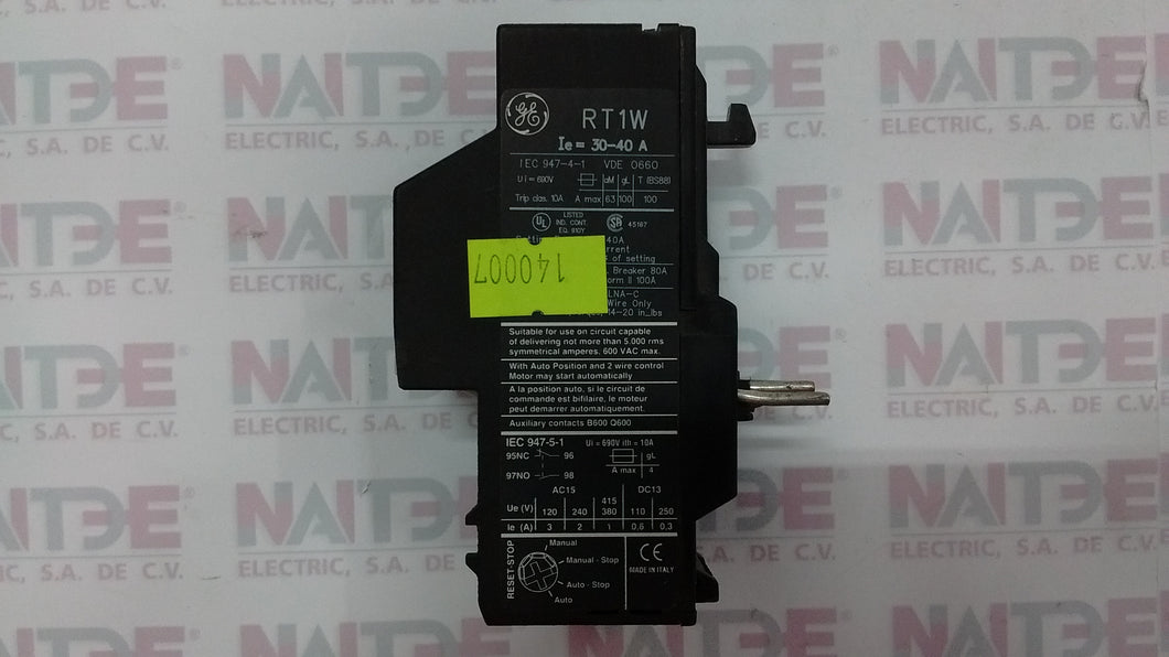 RELEVADOR TERMICO GENERAL Y ELECTRIC RT1W DE 30 A 40 AMP.