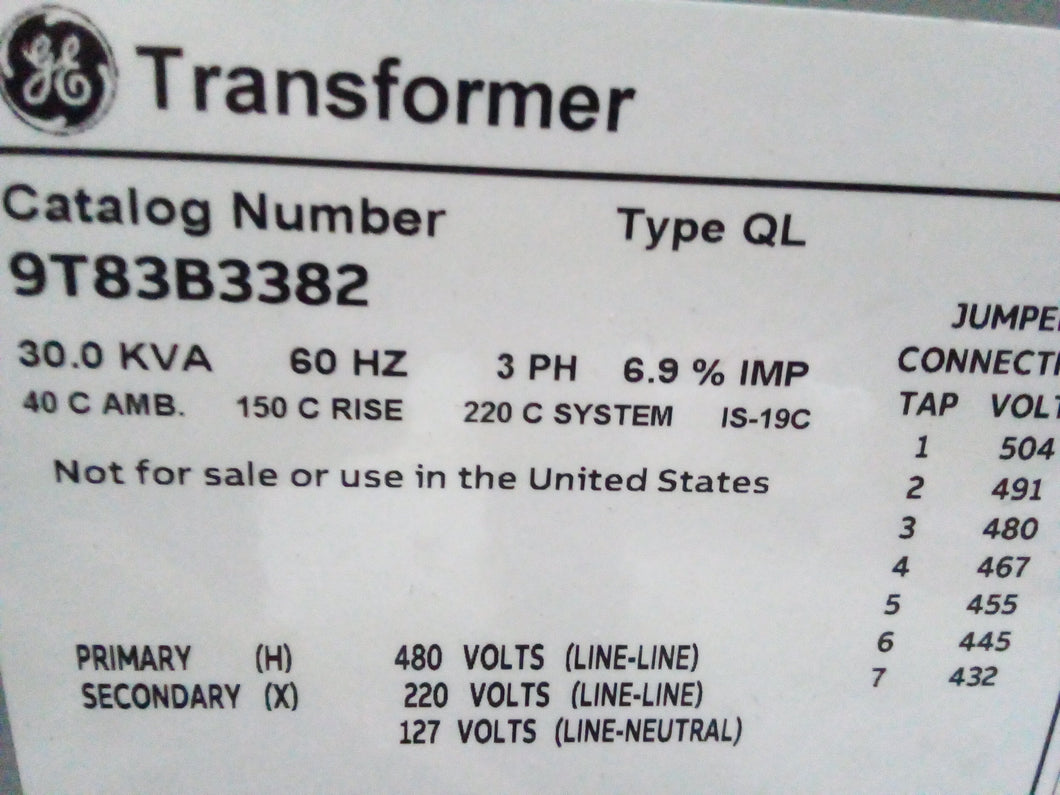 TRANSFORMADOR DE 30 KVA, 3P, ALM, PRIM 480, SEC 220Y/127 #9T83B3382