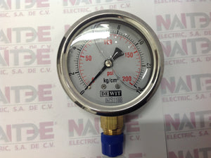 MANOMETRO DE GLICERINA CARATULA DE 2.5", RANGO 0 A 200 LBS, DE 1/4" NPT INFERIOR