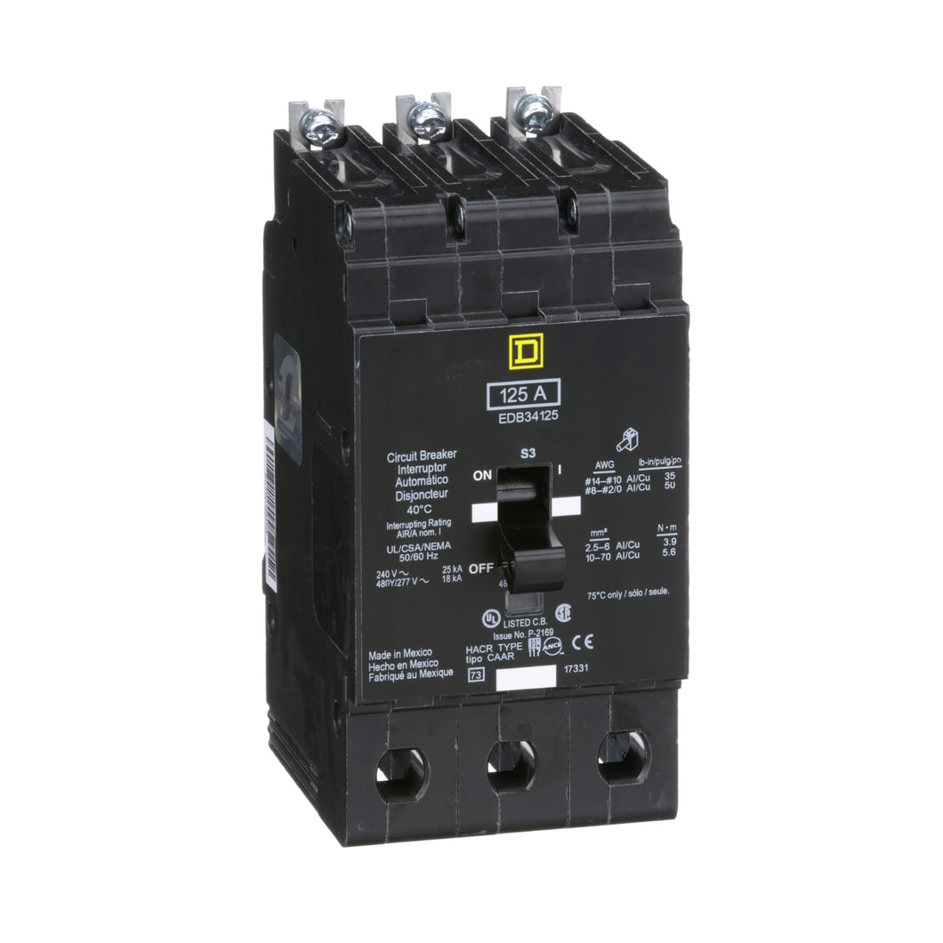 INTERRUPTOR TERMO. SQUARE D EDB34125, 3P, 125 AMP