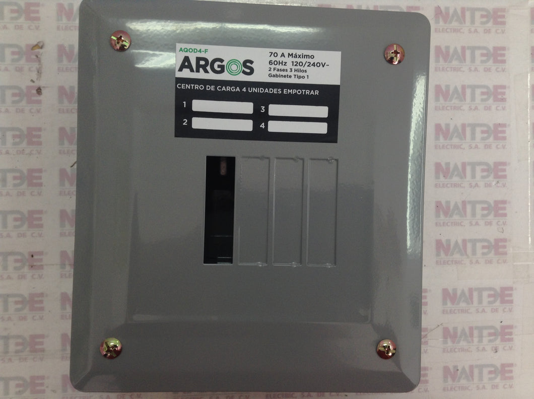 CENTRO DE CARGA ARGOS #AQOD4-F 4 UNIDADES P/EMPOTRAR 70 AMP  2F-3H