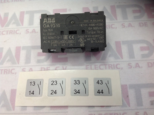 BLOCK PARA CONTACTOR AUXILIAR LATERAL ABB OA1G10 NA
