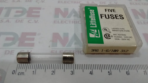 FUSIBLE CRISTAL LITTELFUSE 3AG-312 DE 1-6/10 AMP 250 V(S/M)