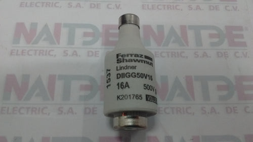 FUSIBLE CERAMICO VOLLSCHUTZ TIPO BOTELLA LINDNER 16 AMP 500 V ( FERRAZ A216108 )