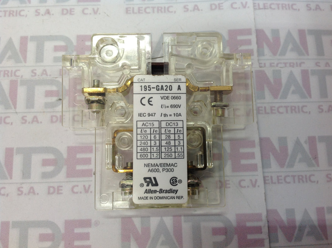 BLOCK DE CONTACTO AUXILIAR  ALLEN BRADLEY  195- GA20  LATERAL