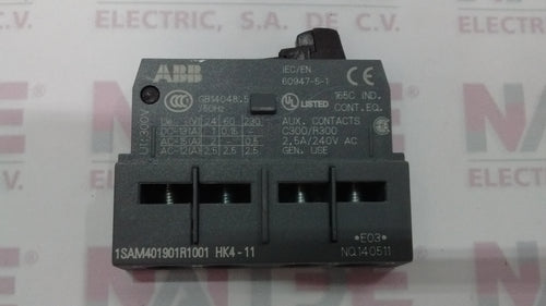 BLOCK AUXILIAR FRONTAL ABB 1SAM401901R1001, TIPO HK4-11, 1NA+1NC