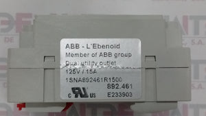 TOMA CORRIENTE DUPLEX ABB PARA MONTAJE RIEL DIN 15 AMP. 125 VCA. CAT.1SNA892461R1500