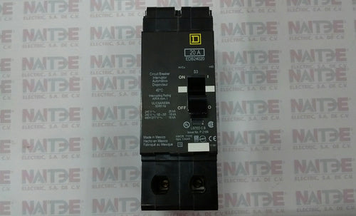 INTERRUPTOR TERMO. SQUARE D EDB24020, 2P, 20 AMP, 480Y/277 V, 18 kA