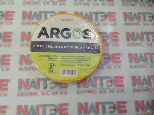 CINTA AISLAR ARGOS #9750055 DE 3/4 PULG X 18 MTS 600 V PLASTICA COLOR AMARILLO