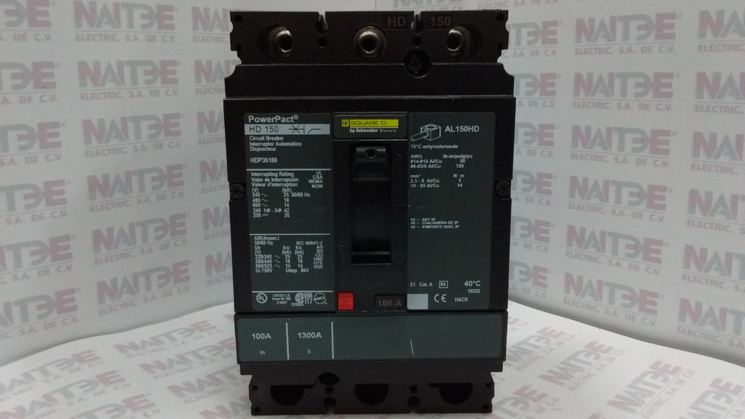 INTERRUPTOR TERMO SQUARE D HDL36100 3P 100AMP 600V 18 kA