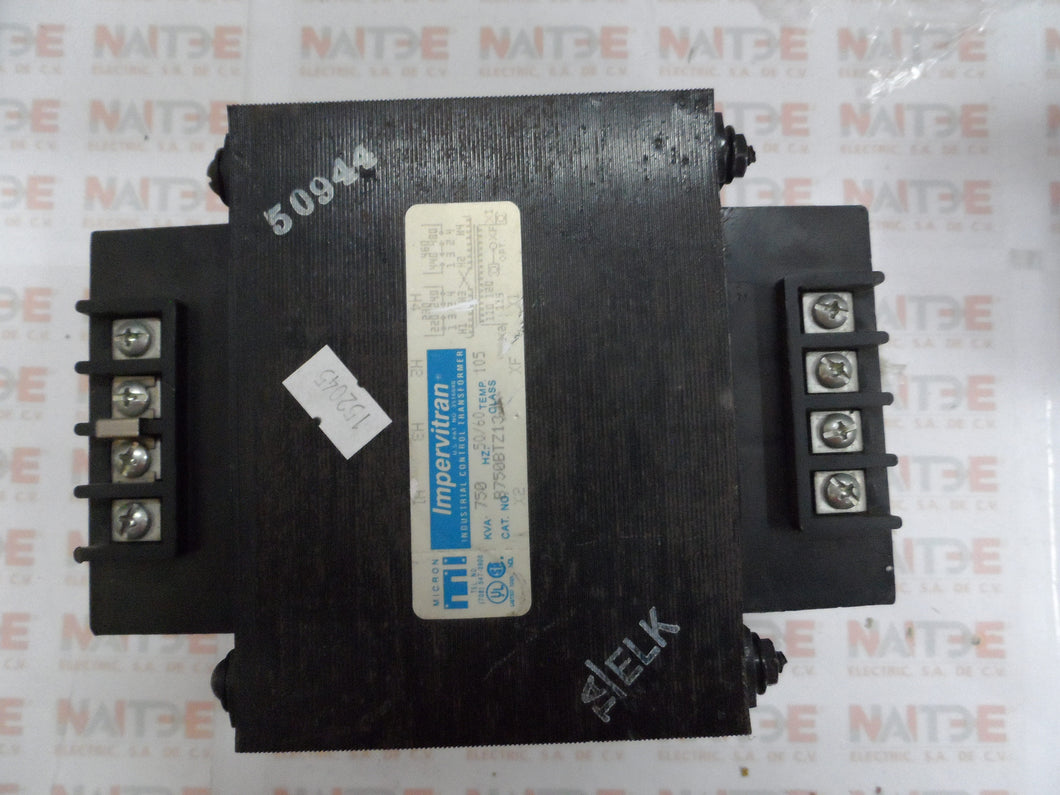 TRANSFORMADOR DE CONTROL IMPERVITRAN B75BTZ13JK DE 750 VA PRIM 220, 230, 240, 440, 460, 480  SEC 110, 115, 120 COLOR NEGRO