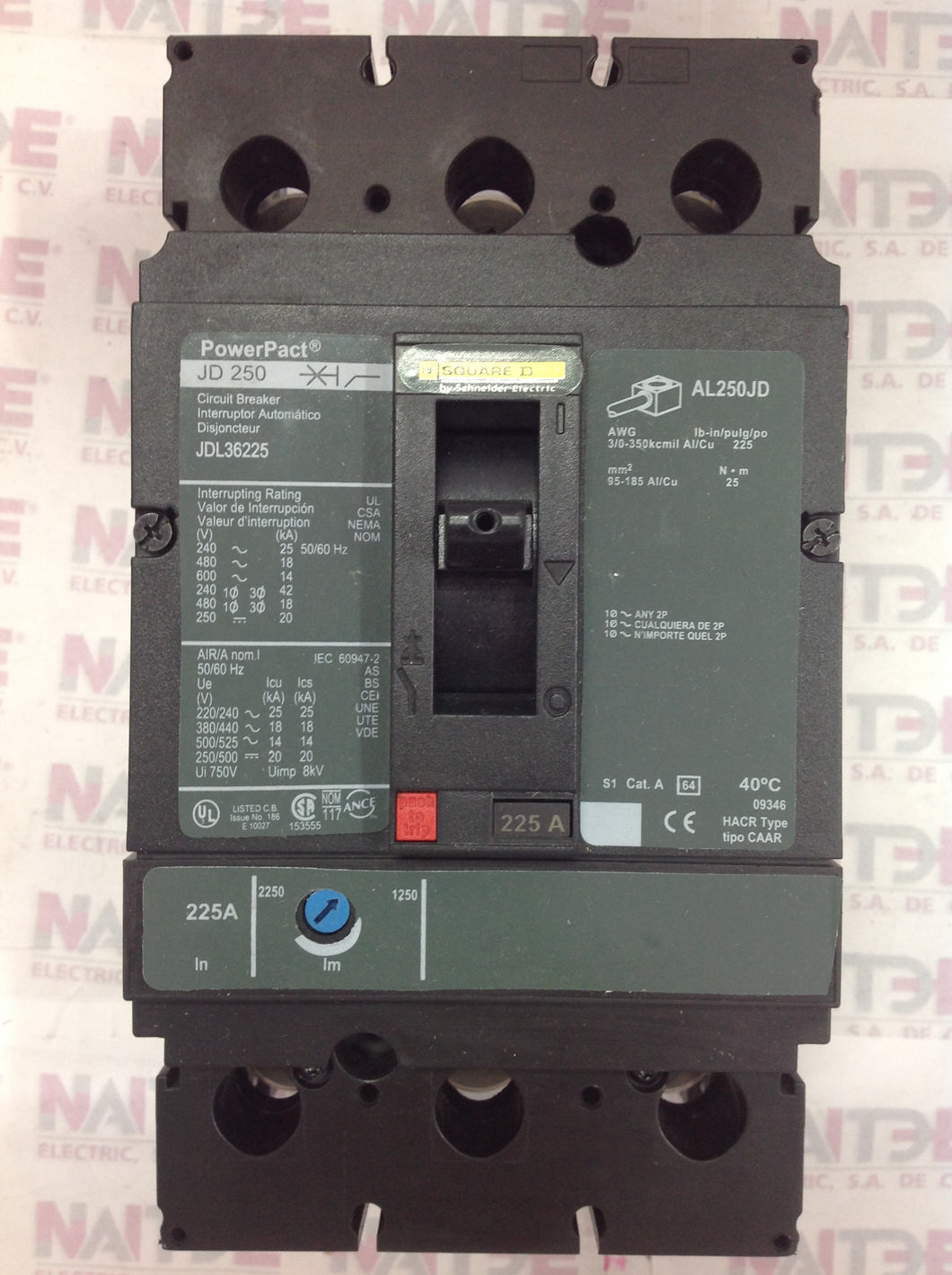 INTERRUPTOR TERMO. SQUARE D KAL36225, 3P, 225 AMP, 600 V, 18 kA ( NVO MODELO JDL36225 )