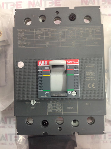 INTERRUPTOR TERMOMAGNETICO ABB 1SDA068059R1, XT3N, 250 AMP, TMD, 3P, FF