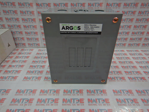 CENTRO DE CARGA ARGOS #AQOD3-S 3 UNIDADES P/SOBREPONER 100 AMP  3F-4H
